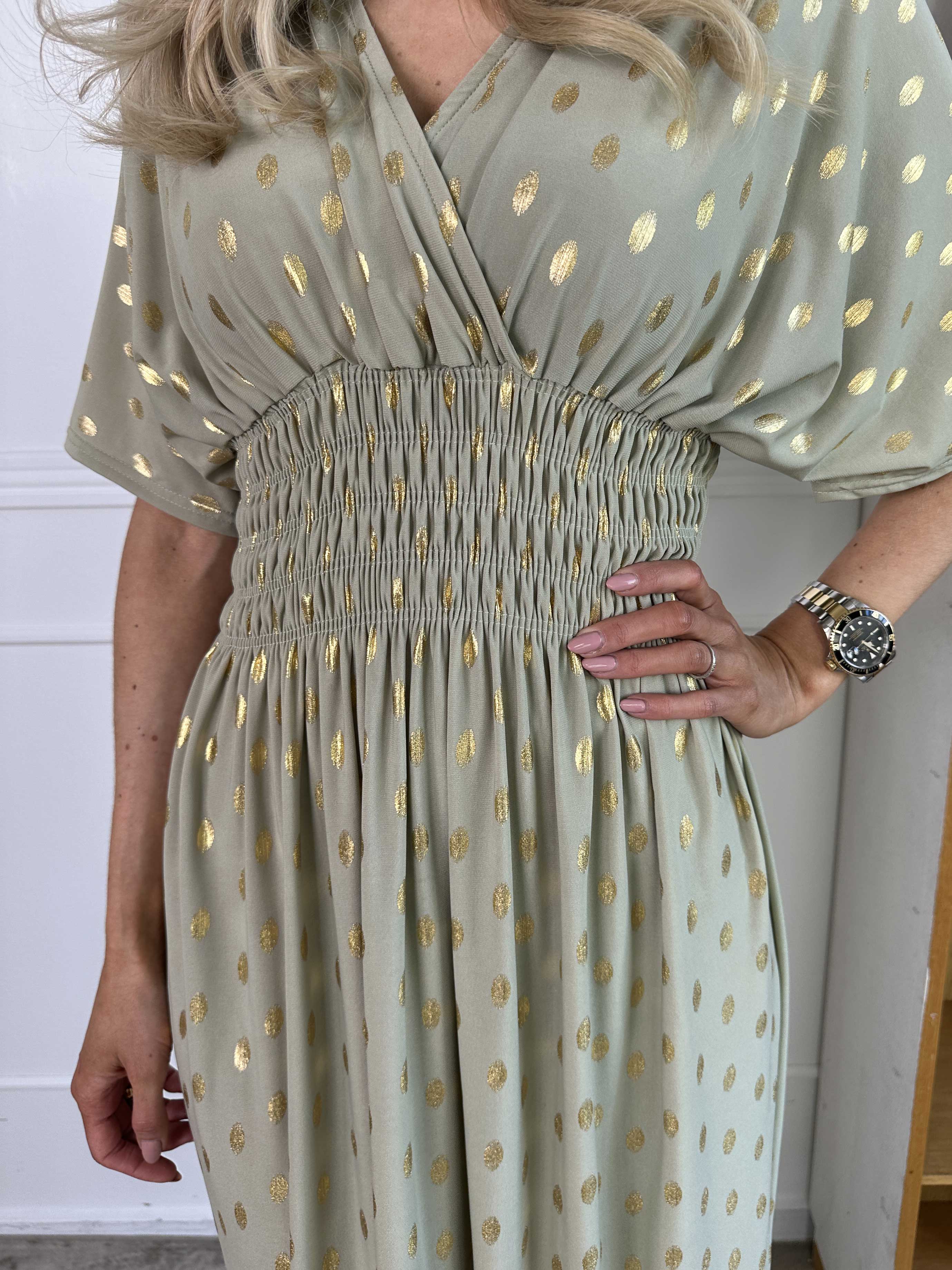 Pams Dot - Lang elastisk kjole med prikket detaljer